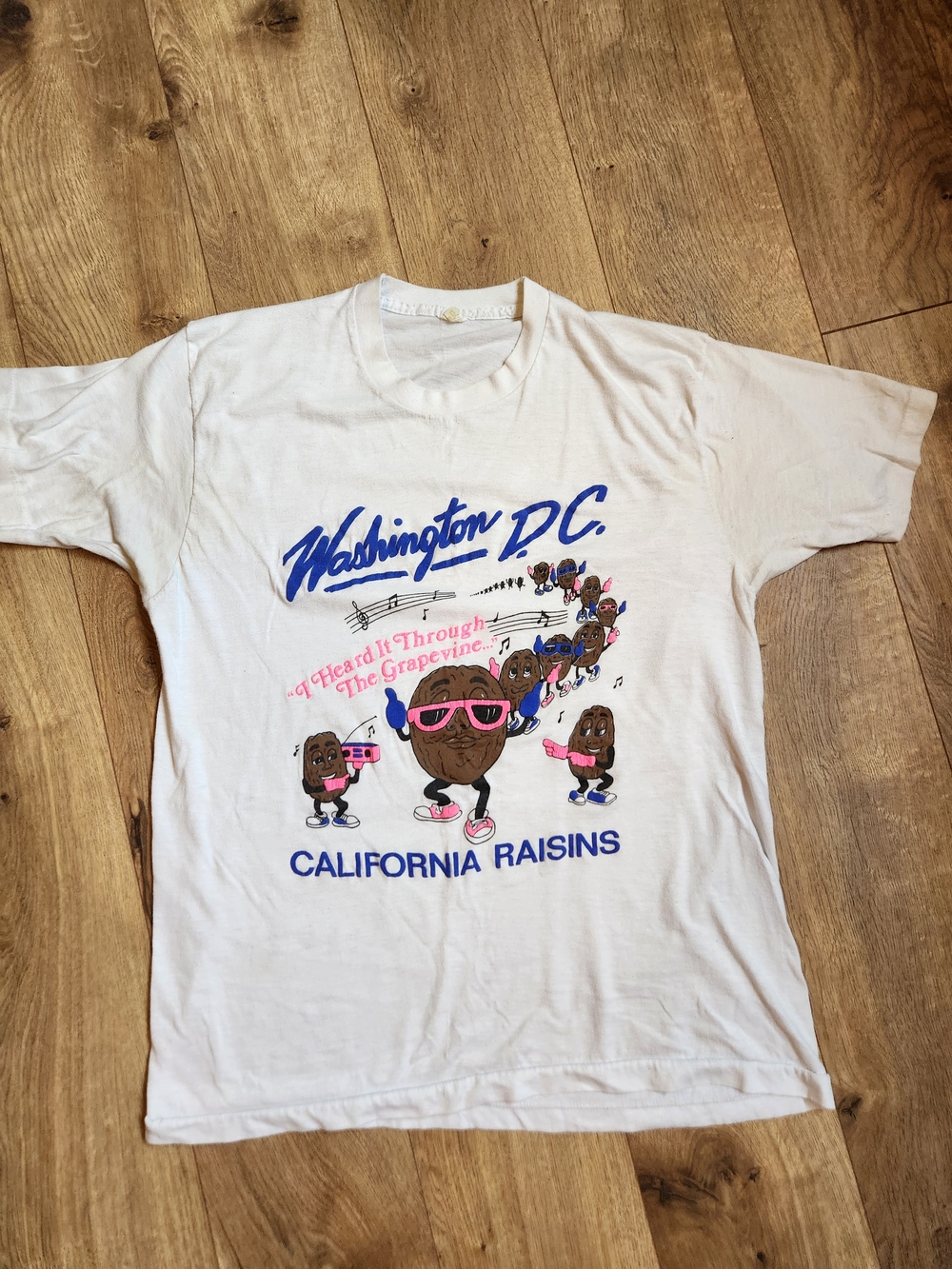 California Raisins Vintage 80s Graphic Tee White Blue & Pink Puff Paint XL